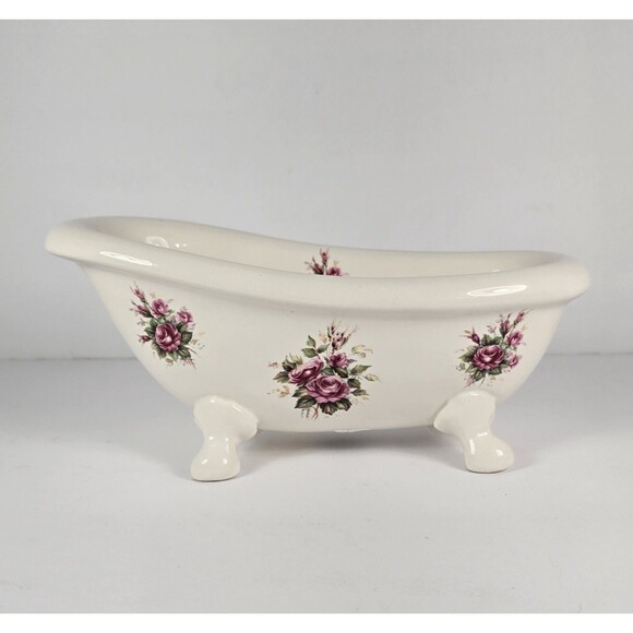 Vintage VB Athena Claw Foot Tub Roses Soap Dish Porcelain 9" Bathroom Decor USA - Picture 1 of 10